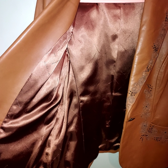 DANA BUCHMAN Vintage Embroidered Floral Form Fitted Leather Jacket Size S - Picture 4 of 9